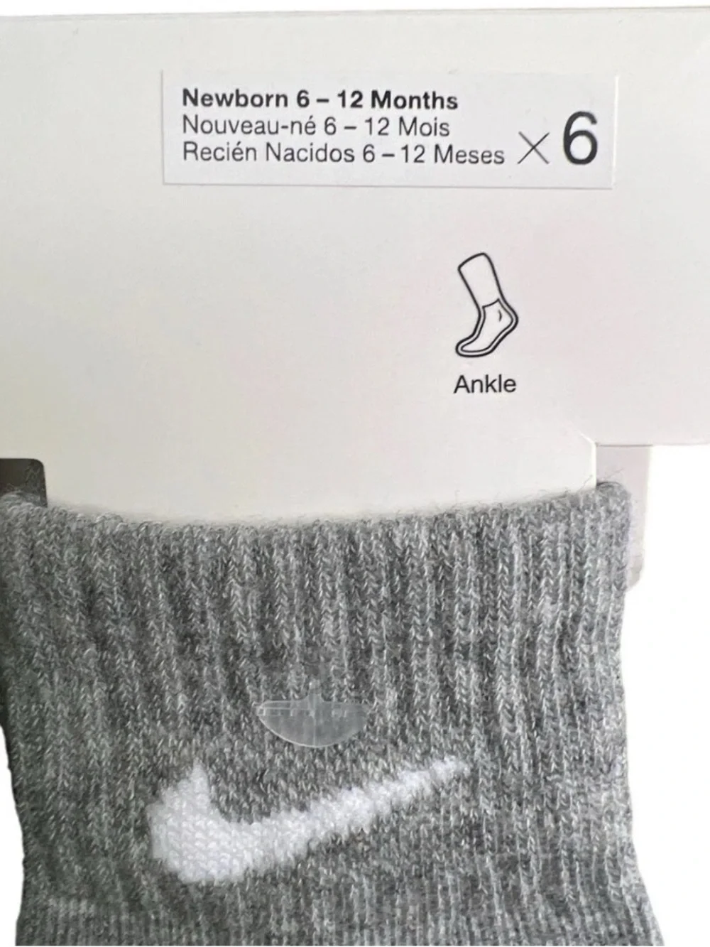 Nike Gray & White Baby Ankle Socks - 6 Pack
